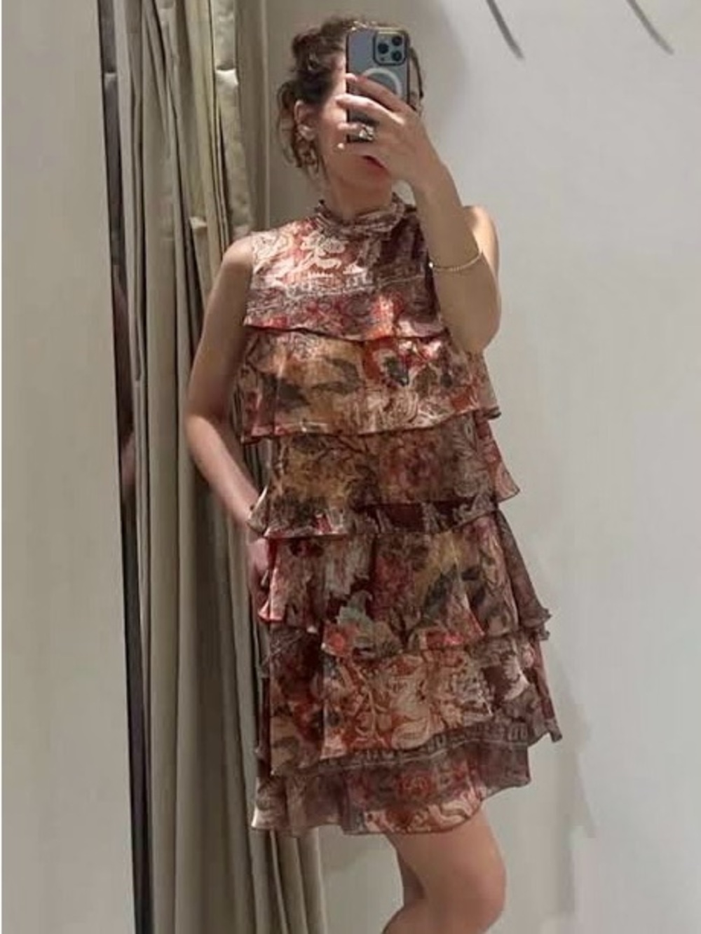 Zara Ruffled Printed Mini Dress - Picture 2 of 12